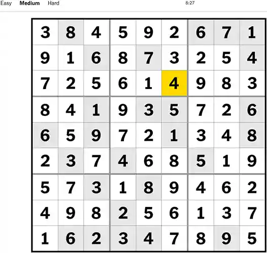 Nyt Sudoku Medium 191022