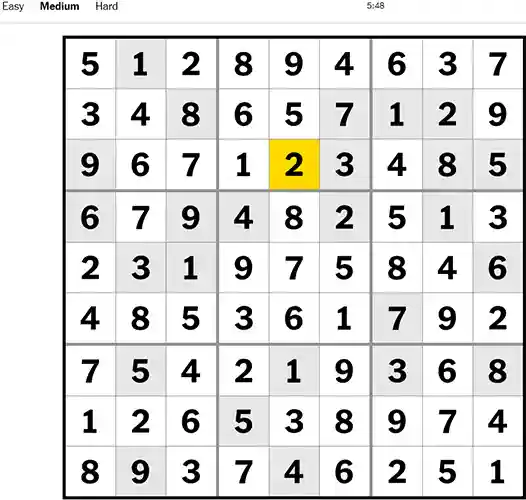 NYT Sudoku Medium 221022