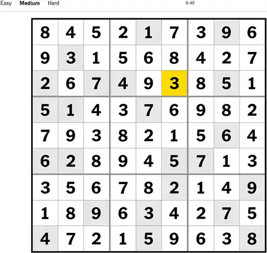 NYT Sudoku Medium 231022