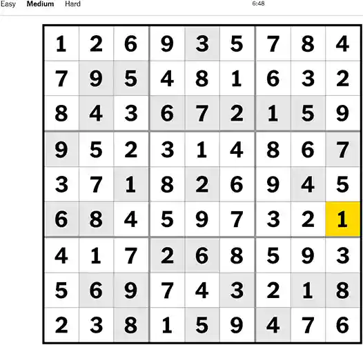  NYT Sudoku Medium 251022