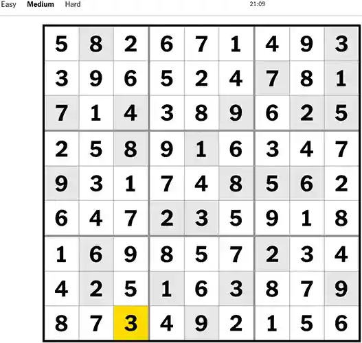 NYT Sudoku Medium 281022