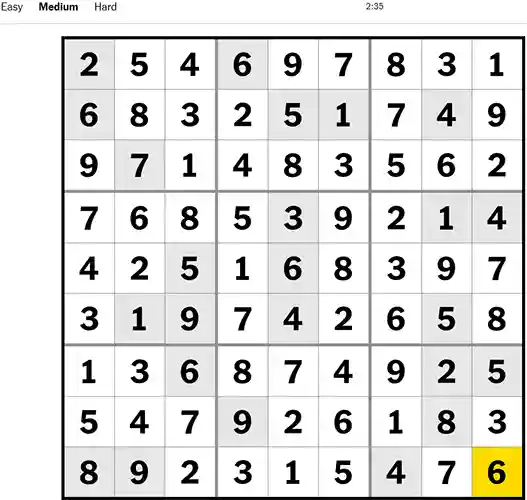 NYT Sudoku Medium 291022