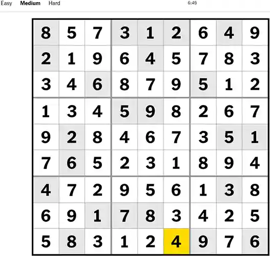 NYT Sudoku Medium 301022