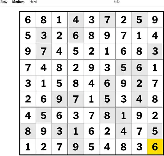 NYT Sudoku Medium 311022
