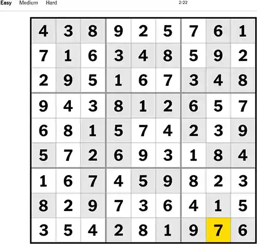 NYT Sudoku Easy 101122