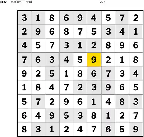 NYT Sudoku Easy 261122