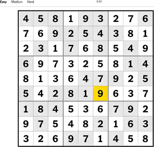 NYT Sudoku Easy 301122