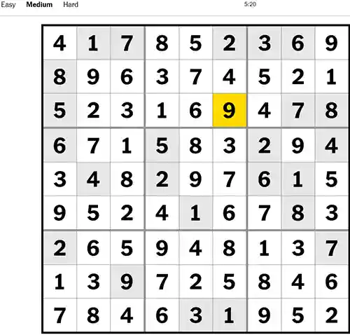 NYT Sudoku Medium 051122