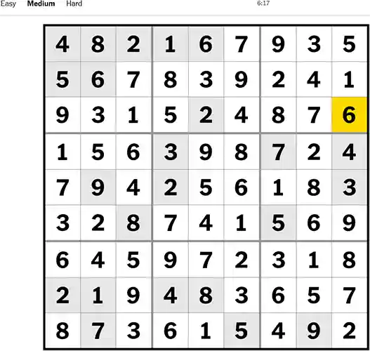 NYT Sudoku Medium 061122
