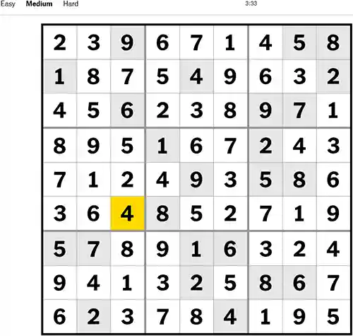 NYT Sudoku Medium 081122