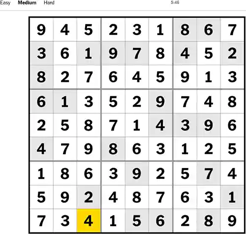 NYT Sudoku Medium 121122