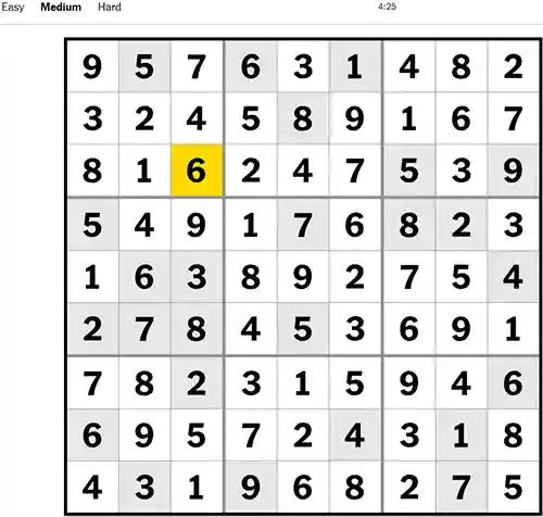 NYT Sudoku Medium 201122