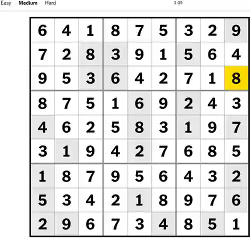 NYT Sudoku Medium 281122