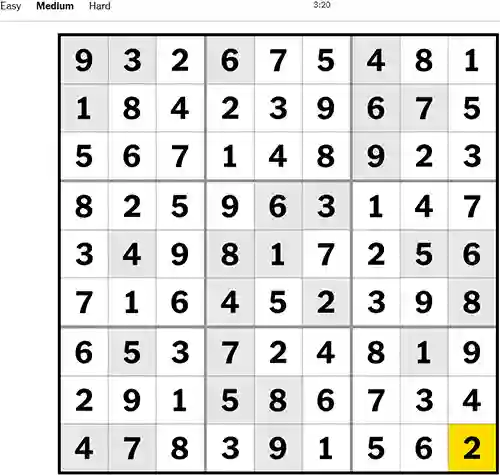 NYT Sudoku Medium 301122