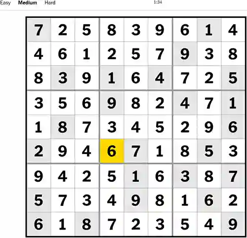 NYT Sudoku Medium 221222