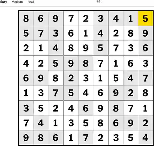 NYT Sudoku Easy 071222