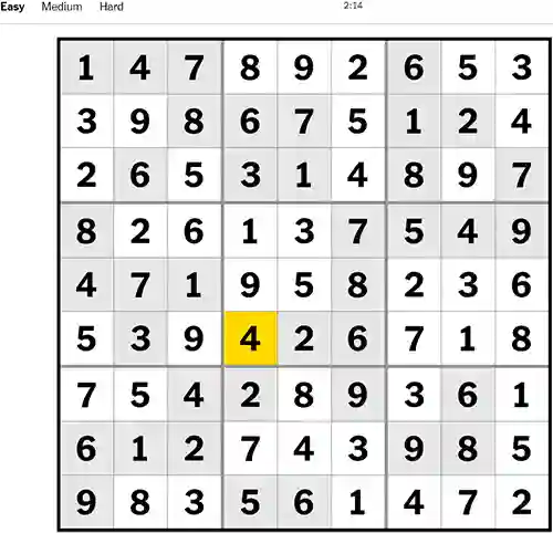 NYT Sudoku Easy 211222
