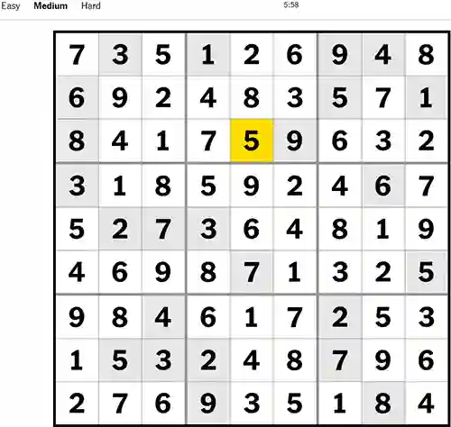 NYT Sudoku Medium 071222