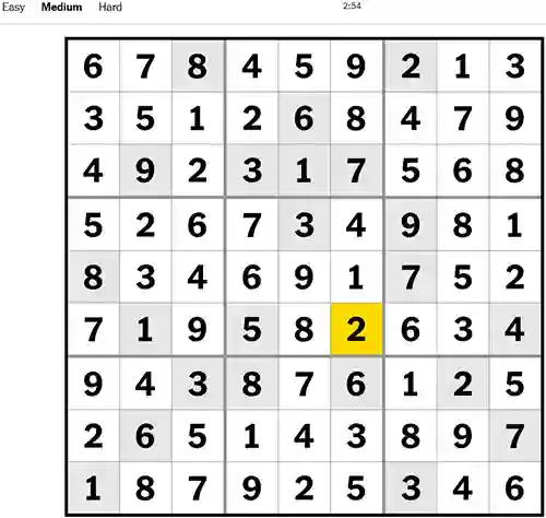 NYT Sudoku Medium 111222