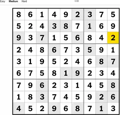 NYT Sudoku Medium 151222