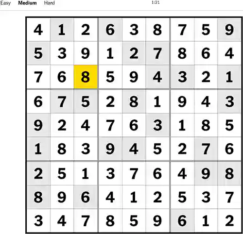 NYT Sudoku Medium 181222