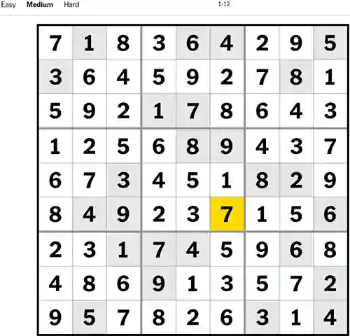 NYT Sudoku Medium 231222