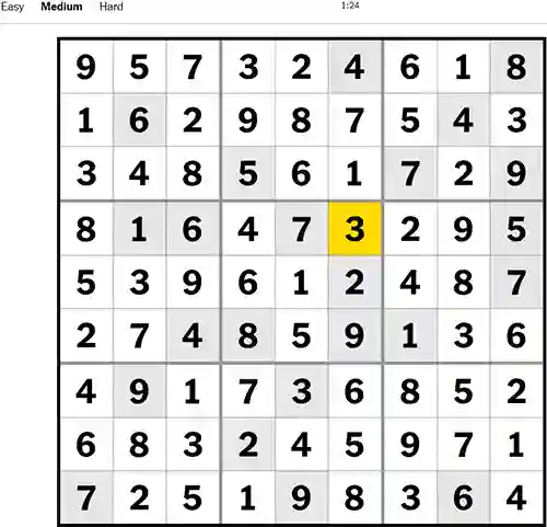 NYT Sudoku Medium 261222