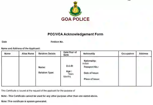 PCC/VCA Acknowledgement Form
