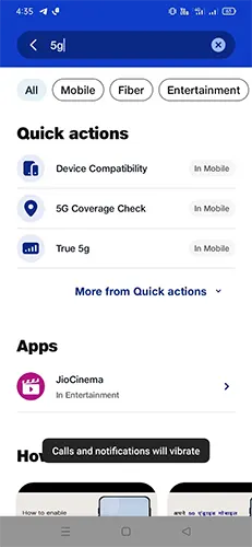 MyJio app 5G Search