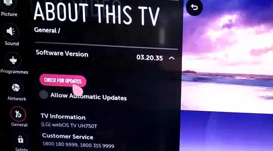 LG About this TV - Check LG TV Update