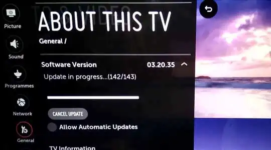 LG TV Software Update Progress