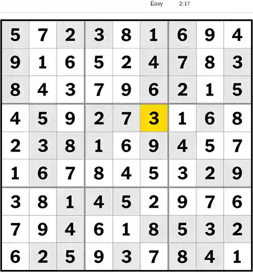 NYT Sudoku Easy 24th April 2023
