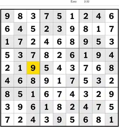 NYT Sudoku Easy 30th April 2023