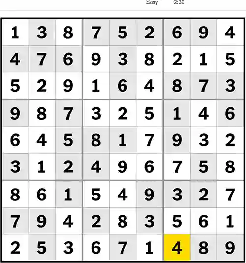 NYT Sudoku Easy 5th April 2023