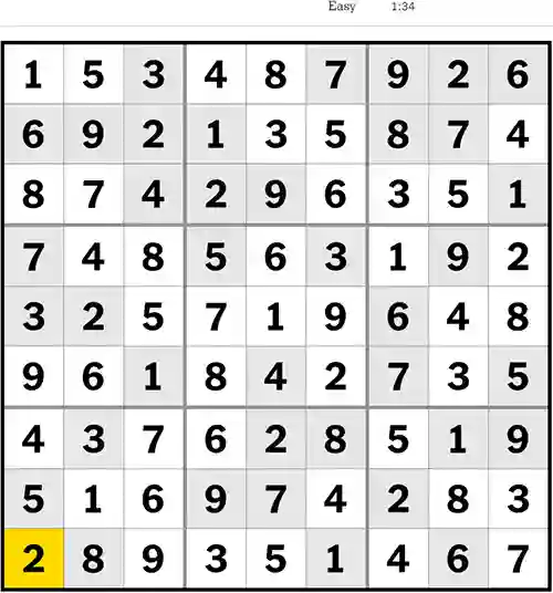 NYT Sudoku Easy 9th April 2023