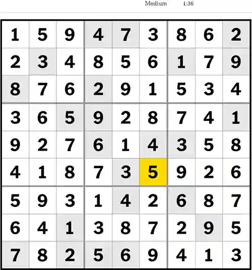 NYT Sudoku Medium 9th April 2023