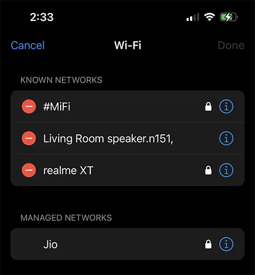 WiFi Known Networks