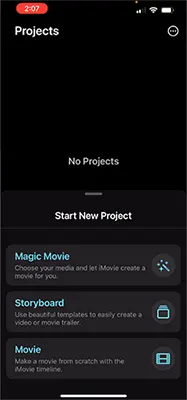 iMovie Start a New Project