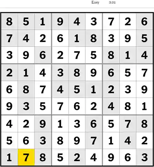 NYT Sudoku Easy 9th May 2023