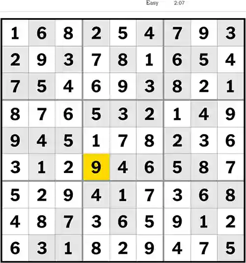 NYT Sudoku Easy 10th May 2023