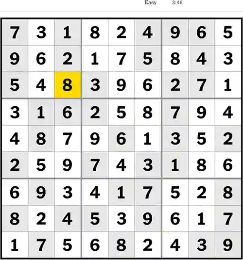 NYT Sudoku Easy 15th May 2023