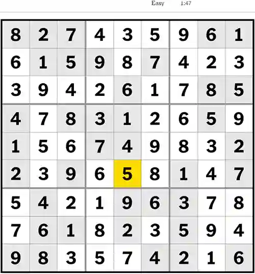 NYT Sudoku Easy 1st June 2023