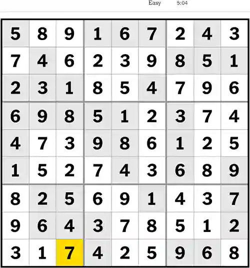NYT Sudoku Easy 20th May 2023