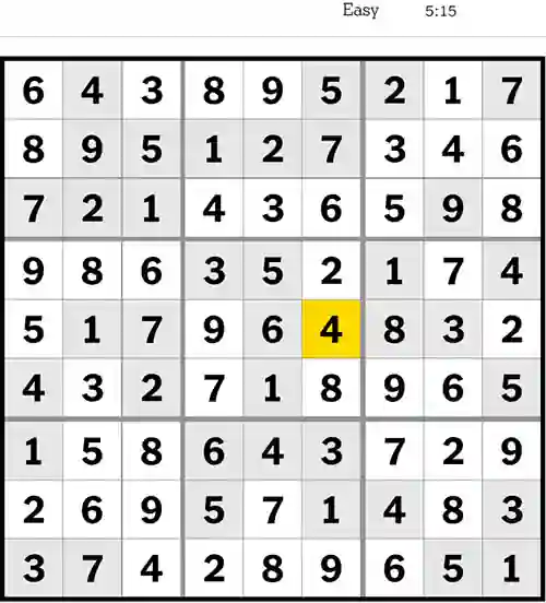 NYT Sudoku Easy 28th May 2023