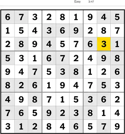 NYT Sudoku Easy 29th May 2023