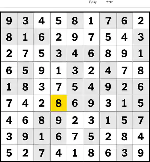NYT Sudoku Easy 30th May 2023
