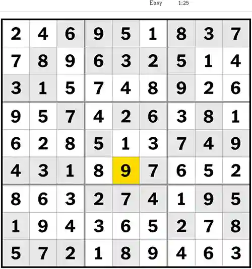 NYT Sudoku Easy 7th May 2023