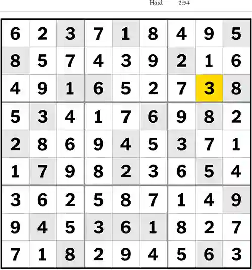 NYT Sudoku Hard 29th May 2023