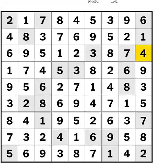 NYT Sudoku Medium 21st May 2023