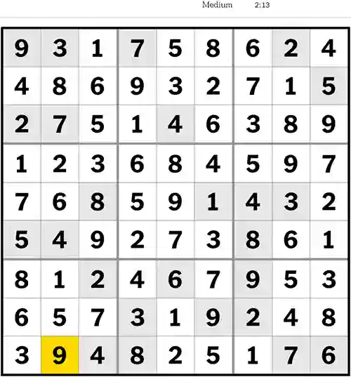 NYT Sudoku Medium 25th May 2023